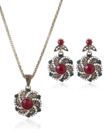 Fashion Red Flower Shape Decorated Jewelry Set