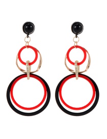 Fashion Black+red Circular Ring Decorated Simple Earrings