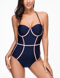 Sexy Navy Lines Pattern Decorated Larger Size Swimsuit