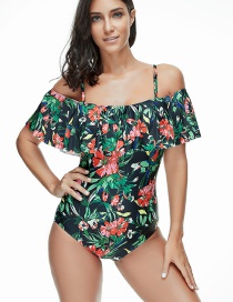 Sexy Black Flowers Pattern Decorated Larger Size Swimsuit