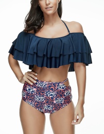 Sexy Navy+purple Off-the-shoulder Design Larger Size Swimsuit