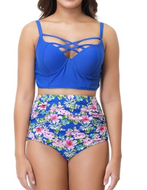 Sexy Sapphire Blue Flowers Pattern Decorated Bandage Swimsuit