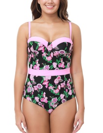 Sexy Black+pink Color Matching Design Larger Size Swimsuit