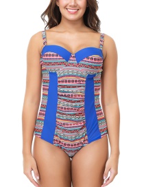 Sexy Blue Stripe Pattern Decorated Larger Size Swimsuit