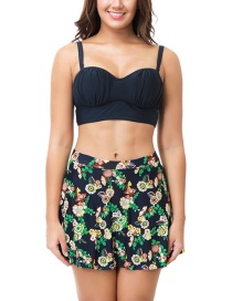 Sexy Navy Flowers Pattern Decorated Split Swimsuit