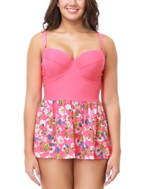 Sexy Pink Flowers Pattern Decorated Split Swimsuit