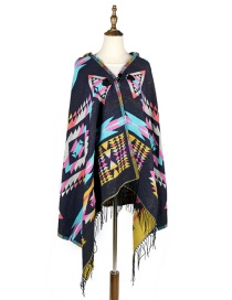 Fashion Navy Geometric Shape Pattern Decorated Thicken Scarf