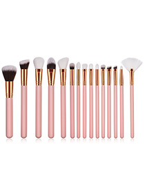 Fashion Pink Round Shape Decorated Makeup Brush(15 Pcs)