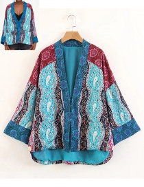 Fashion Blue+red Color-matching Decorated Kimono
