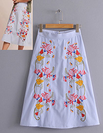 Fashion Light Blue Embroidery Flower Decorated Dress