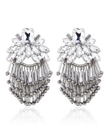 Fashion White Full Diamond Decorated Tassel Earrings