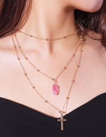 Fashion Plum Red+gold Color Cross Shape Decorated Necklace