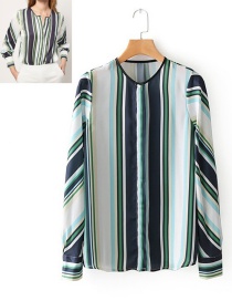 Fashion Green+white Stripe Pattern Decorated Shirt
