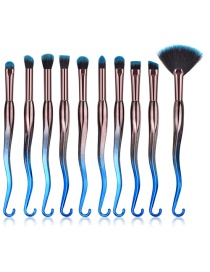 Fashion Blue+black Sector Shape Decorted Makeup Brush (10 Pcs )
