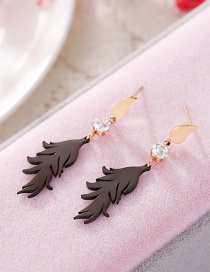 Fashion Rose Gold+black Feather Pattern Decorated Earrings