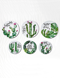 Fashion Green+white Cacti Pattern Decorated Ornament Tray