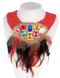 Fashion Red Feather Decorated Necklace