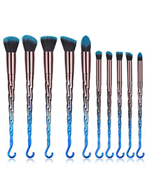 Fashion Blue+black Oblique Shape Design Color Matching Cosmetic Brush(10pcs)