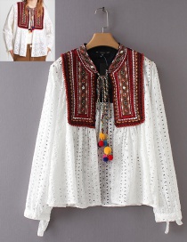 Fashion White Hollow Out Design Long Sleeves Coat