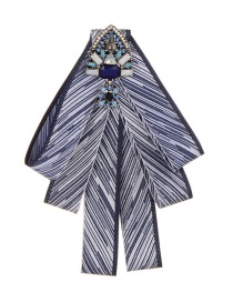 Fashion Navy Square Shape Diamond Decorated Bowknot Brooch