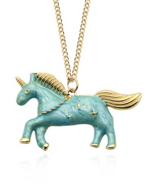 Fashion Blue Unicorn Pendant Decorated Necklace