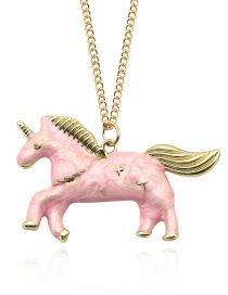 Fashion Pink Unicorn Pendant Decorated Necklace