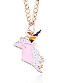 Fashion Pink Cartoon Unicorn Pendant Decorated Necklace