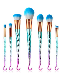 Trendy Green+pink Flame Shape Decorated Foundation Brush(7pcs)