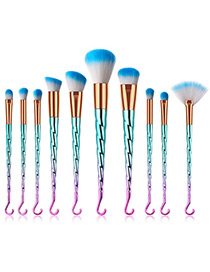 Trendy Green+pink Thread Shape Design Cosmetic Brush(10pcs)