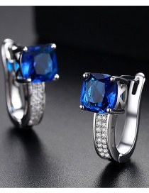 Fashion Blue Diamond Decorated U Shape Earrings