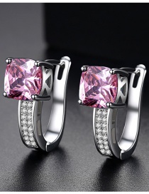 Fashion Pink Diamond Decorated U Shape Earrings