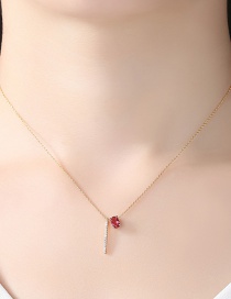 Fashion Champagne+red Vertical Shape Pendant Decorated Necklace