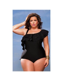 Sexy Black Pure Color Design Larger Size Swimwear