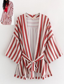 Fashion White+red V Neckline Design Long Sleeves Kimono