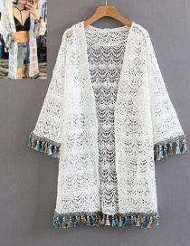 Fashion White Tassel Decorated Hollow Out Sun-protective Smock