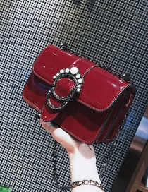 Fashion Red Pearls Decorated Pure Color Shoulder Bag
