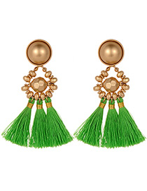 Fashion Green Beads Decorated Tassel Earrings