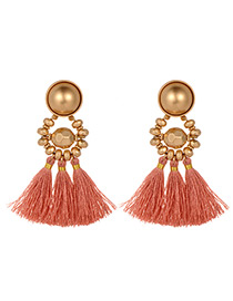 Fashion Pink Beads Decorated Tassel Earrings