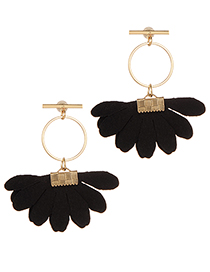Fashion Black Flowers Decorated Circular Ring Earrings