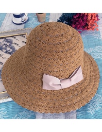 Fashion Khaki Hollow Out Design Bowknot Decorated Hat