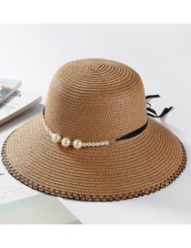 Fashion Khaki Pearl Decorated Hat