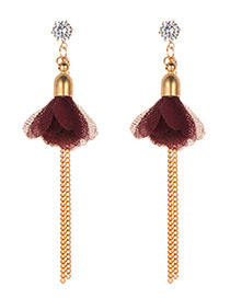 Fashion Claret-red Flower Shape Decorated Tassel Earrings