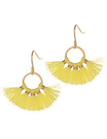 Fashion Yellow Round Shape Decorated Tassel Earrings