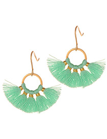 Fashion Green Round Shape Decorated Tassel Earrings