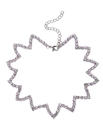 Fashion Silver Color Wave Shape Design Full Diamond Decorated Necklace