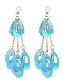 Fashion Blue Hollow Out Design Tassel Earrings