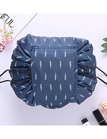 Fashion Dark Blue Feather Pattern Decorated Cosmetic Bag