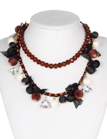 Fashion Brown Full Diamond Decorated Double Layer Necklace