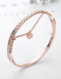 Fashion Rose Gold Full Diamond Decorated Heart Shape Bracelet