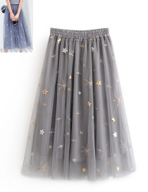 Fashion Gray Embroidery Design Simple Skirt